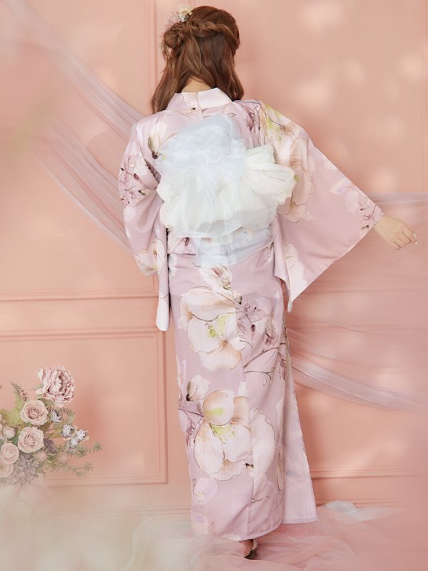 画像18: 【即日発送】大人くすみピンクx牡丹浴衣  【浴衣３点セット 浴衣/帯/下駄】[YMT]