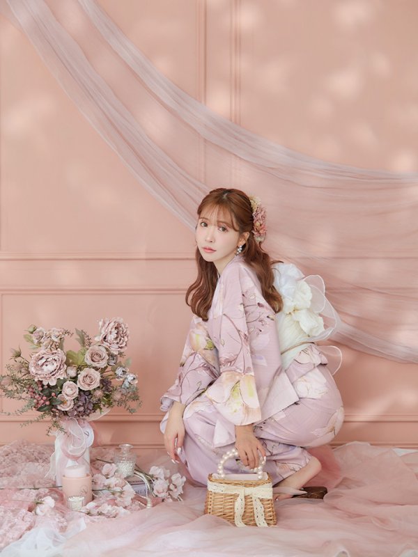 画像6: 【即日発送】大人くすみピンクx牡丹浴衣  【浴衣３点セット 浴衣/帯/下駄】[YMT]