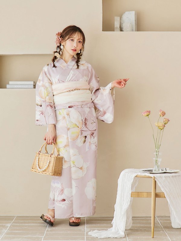 画像5: 【即日発送！】大人くすみピンクx牡丹浴衣  【浴衣３点セット 浴衣/帯/下駄】[YMT]