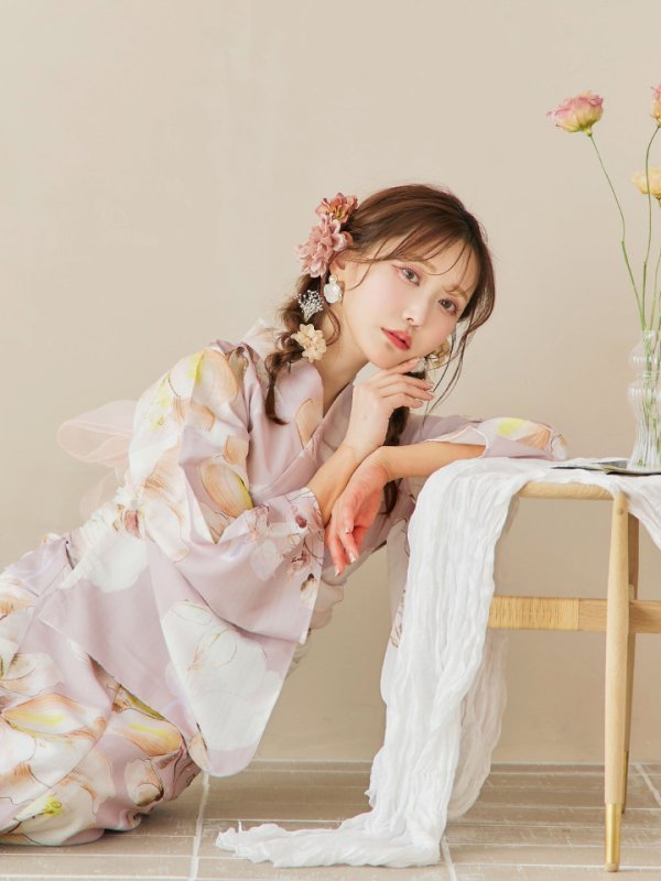 画像9: 【即日発送！】大人くすみピンクx牡丹浴衣  【浴衣３点セット 浴衣/帯/下駄】[YMT]