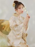 【即日発送】水彩イエローフラワー浴衣 OBI-g-500-kj-5-MUS / HIMO-900-yn-5-IV / HEKO-800-sb-6-YEBE / YA-68-kn-YEBE / GETA-01-kj-6-MUS [YMT]