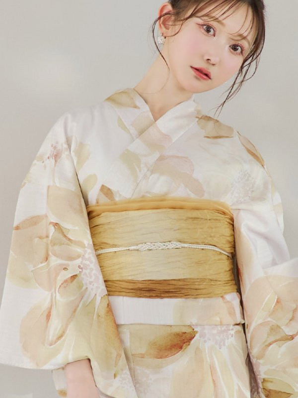 画像18: 【即日発送】水彩イエローフラワー浴衣  【浴衣３点セット 浴衣/帯/下駄】[YMT]