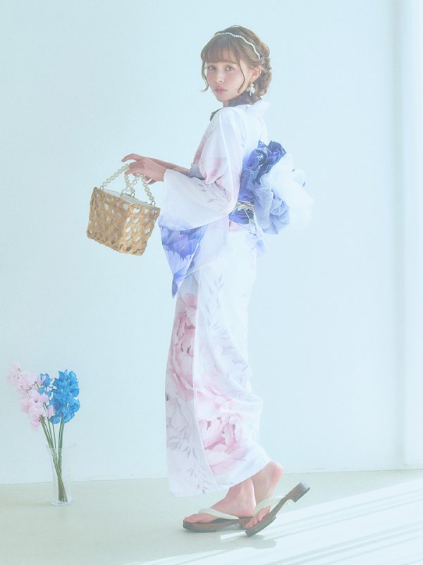 画像10: 【即日発送】ホワイト×ピオニー浴衣  【浴衣３点セット 浴衣/帯/下駄】[YMT]