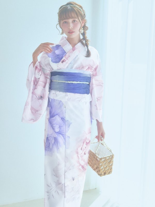 画像12: 【即日発送】ホワイト×ピオニー浴衣  【浴衣３点セット 浴衣/帯/下駄】[YMT]