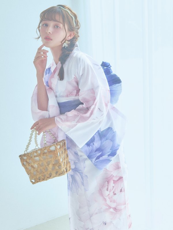 画像14: 【即日発送】ホワイト×ピオニー浴衣  【浴衣３点セット 浴衣/帯/下駄】[YMT]