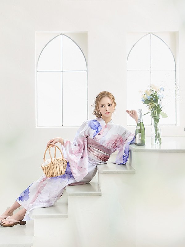 画像11: 【即日発送】ホワイト×ピオニー浴衣  【浴衣３点セット 浴衣/帯/下駄】[YMT]