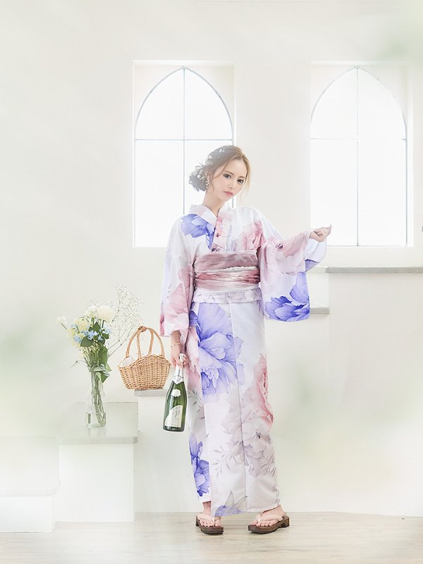 画像12: 【即日発送】ホワイト×ピオニー浴衣  【浴衣３点セット 浴衣/帯/下駄】[YMT]