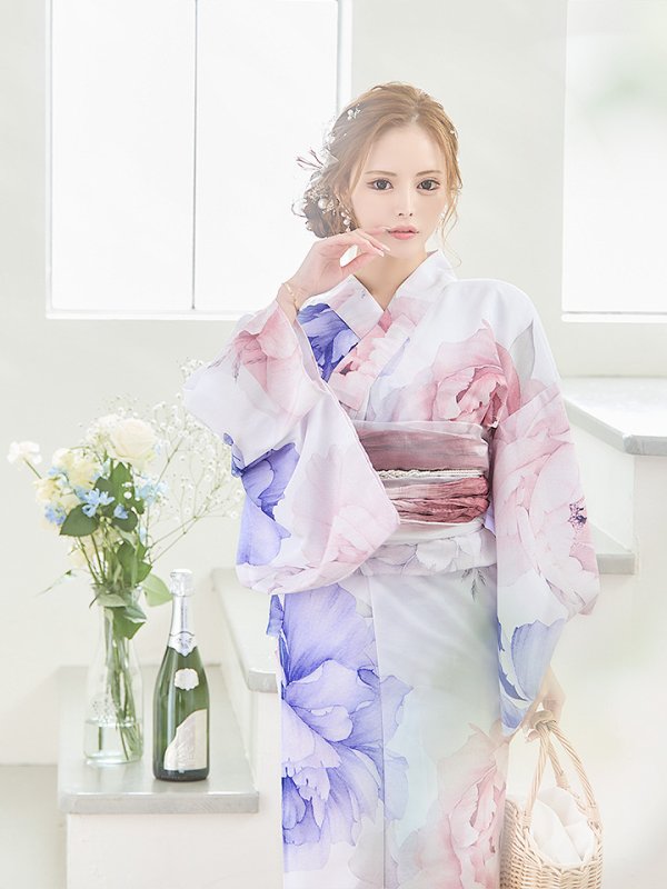 画像15: 【即日発送】ホワイト×ピオニー浴衣  【浴衣３点セット 浴衣/帯/下駄】[YMT]