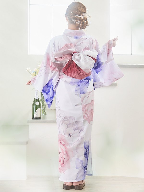 画像20: 【即日発送】ホワイト×ピオニー浴衣  【浴衣３点セット 浴衣/帯/下駄】[YMT]