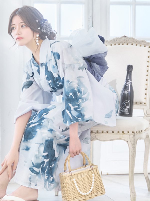 画像11: 【即日発送】グラデーションブルーグリーン浴衣  【浴衣３点セット 浴衣/帯/下駄】[YMT]