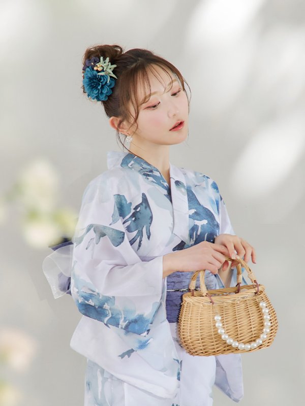 画像8: 【即日発送】グラデーションブルーグリーン浴衣  【浴衣３点セット 浴衣/帯/下駄】[YMT]