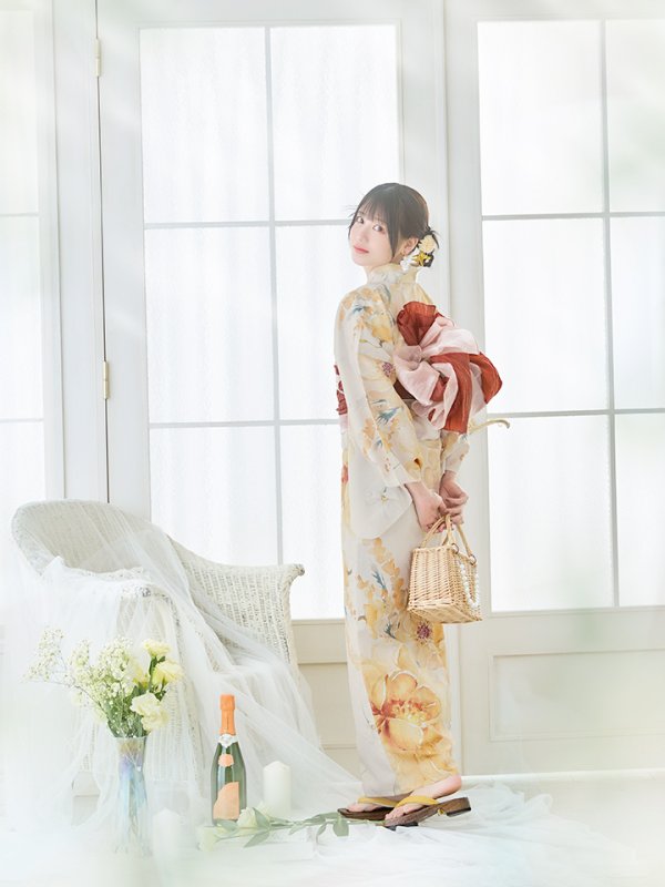 画像13: 【即日発送】イエローベージュフラワー浴衣  【浴衣３点セット 浴衣/帯/下駄】[YMT]