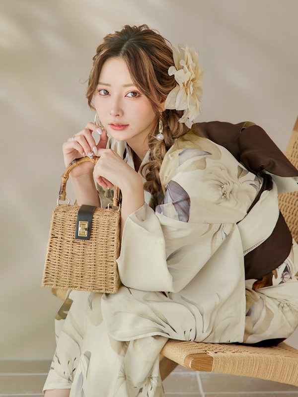 画像15: 【即日発送！】ブラウンベージュクラシックフラワー浴衣  【浴衣３点セット 浴衣/帯/下駄】[YMT]