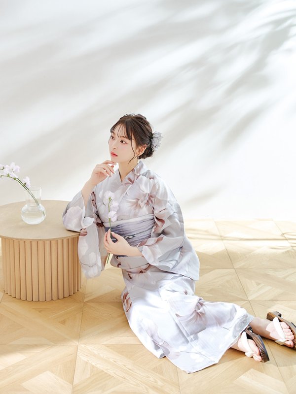 画像12: 【浴衣セール！】【即日発送！】アイシーリリーフラワー浴衣  【浴衣３点セット 浴衣/帯/下駄】[YMT]