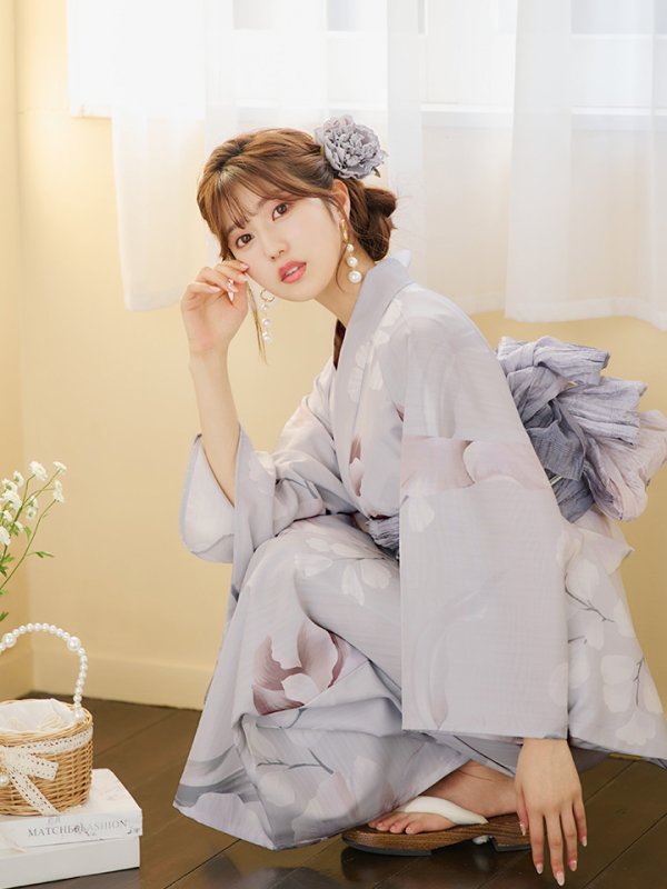 画像12: 【浴衣セール！】【即日発送】アイシーリリーフラワー浴衣  【浴衣３点セット 浴衣/帯/下駄】[YMT]