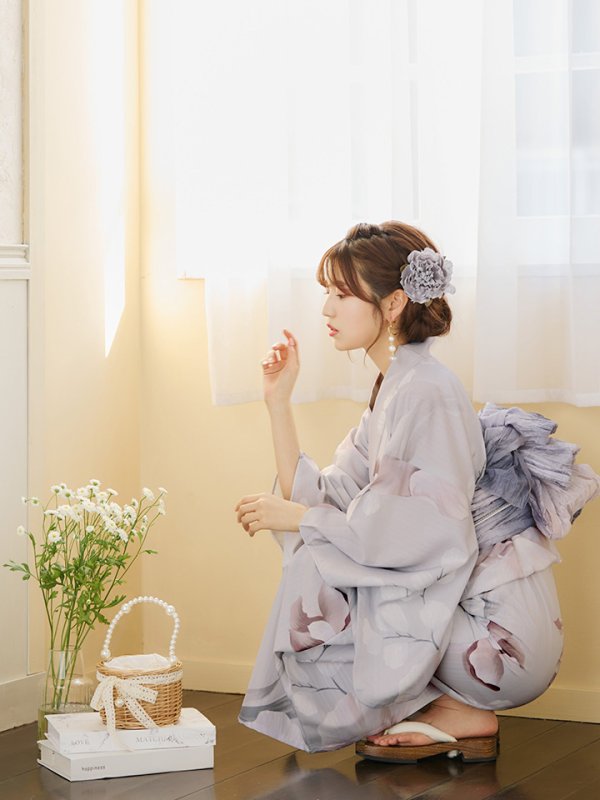 画像16: 【浴衣セール！】【即日発送】アイシーリリーフラワー浴衣  【浴衣３点セット 浴衣/帯/下駄】[YMT]