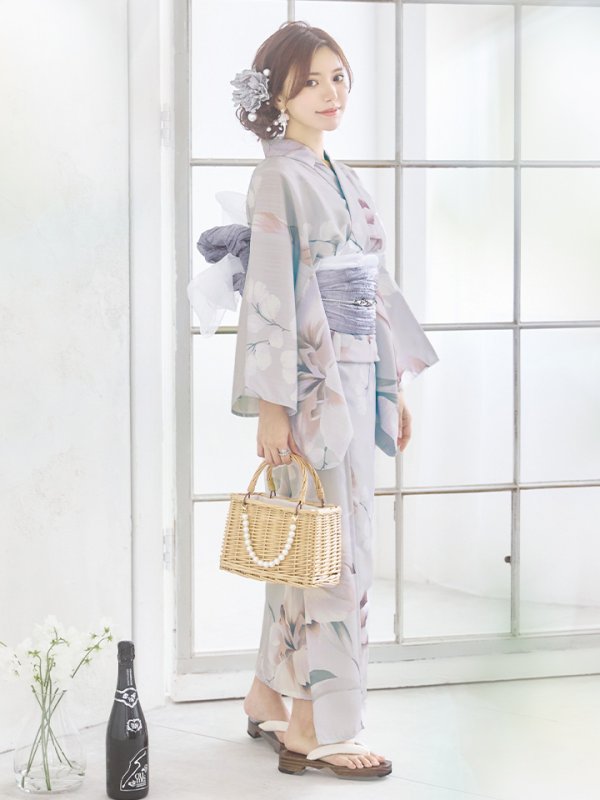 画像5: 【浴衣セール！】【即日発送】アイシーリリーフラワー浴衣  【浴衣３点セット 浴衣/帯/下駄】[YMT]