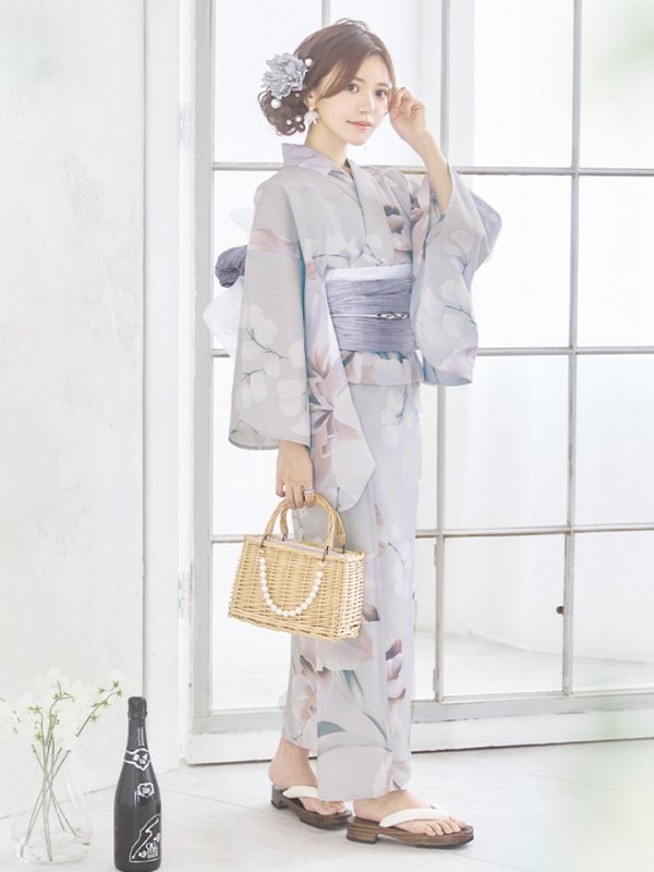 画像6: 【浴衣セール！】【即日発送】アイシーリリーフラワー浴衣  【浴衣３点セット 浴衣/帯/下駄】[YMT]