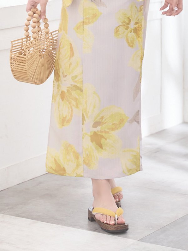 画像19: 【即日発送】グレージュ×イエローフラワー浴衣  【浴衣３点セット 浴衣/帯/下駄】[YMT]