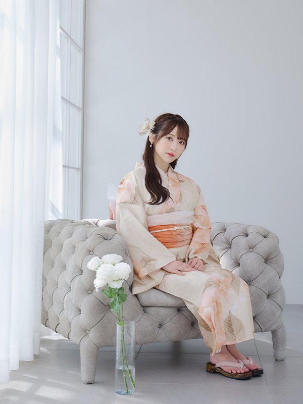 画像10: 【即日発送】ピンクベージュ牡丹浴衣  【浴衣３点セット 浴衣/帯/下駄】[YMT]