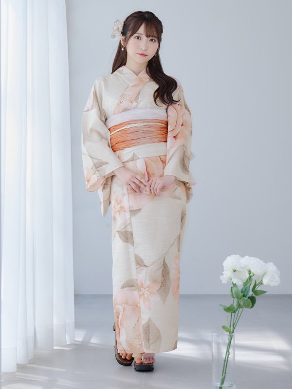 画像4: 【即日発送】ピンクベージュ牡丹浴衣  【浴衣３点セット 浴衣/帯/下駄】[YMT]