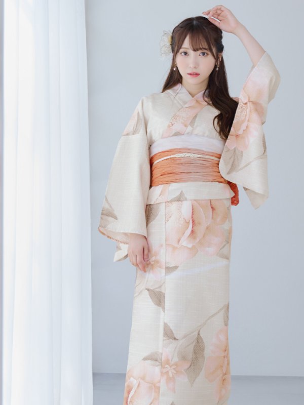 画像7: 【即日発送】ピンクベージュ牡丹浴衣  【浴衣３点セット 浴衣/帯/下駄】[YMT]