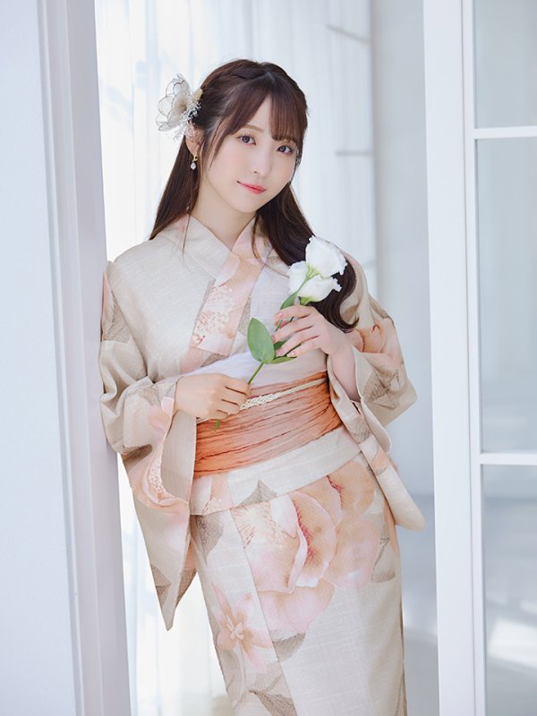 画像9: 【即日発送】ピンクベージュ牡丹浴衣  【浴衣３点セット 浴衣/帯/下駄】[YMT]