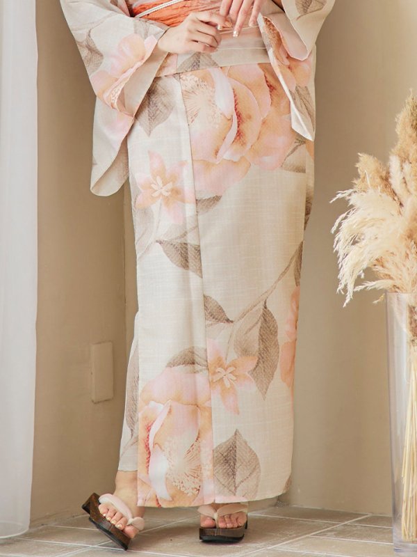 画像4: 【即日発送！】ピンクベージュ牡丹浴衣  【浴衣３点セット 浴衣/帯/下駄】[YMT]