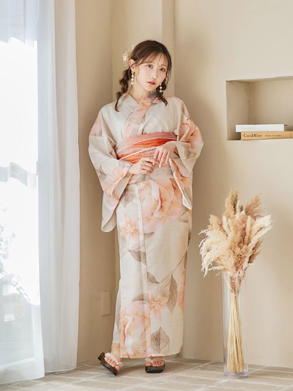 画像14: 【即日発送！】ピンクベージュ牡丹浴衣  【浴衣３点セット 浴衣/帯/下駄】[YMT]