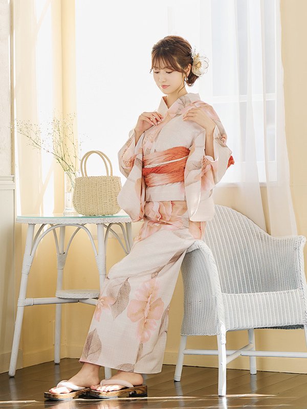 画像11: 【即日発送】ピンクベージュ牡丹浴衣  【浴衣３点セット 浴衣/帯/下駄】[YMT]