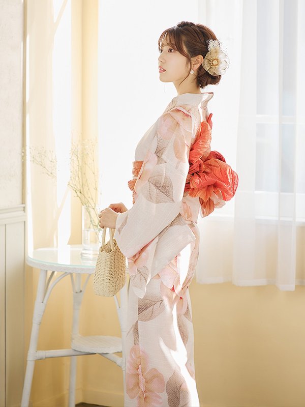 画像12: 【即日発送】ピンクベージュ牡丹浴衣  【浴衣３点セット 浴衣/帯/下駄】[YMT]