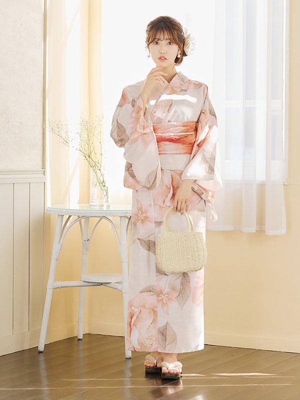 画像15: 【即日発送】ピンクベージュ牡丹浴衣  【浴衣３点セット 浴衣/帯/下駄】[YMT]