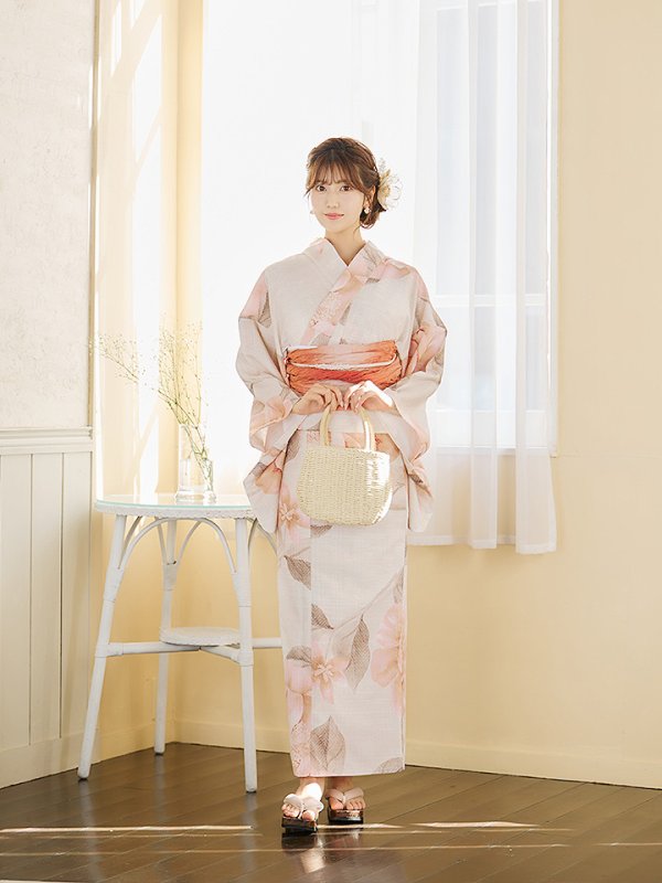 画像8: 【即日発送】ピンクベージュ牡丹浴衣  【浴衣３点セット 浴衣/帯/下駄】[YMT]