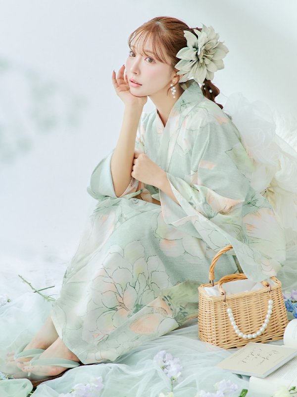 画像14: 【即日発送】アイシーミントフラワー浴衣  【浴衣３点セット 浴衣/帯/下駄】[YMT]