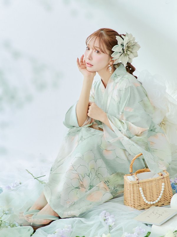 画像8: 【即日発送】アイシーミントフラワー浴衣  【浴衣３点セット 浴衣/帯/下駄】[YMT]