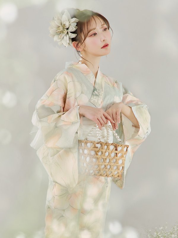 画像10: 【即日発送】アイシーミントフラワー浴衣  【浴衣３点セット 浴衣/帯/下駄】[YMT]