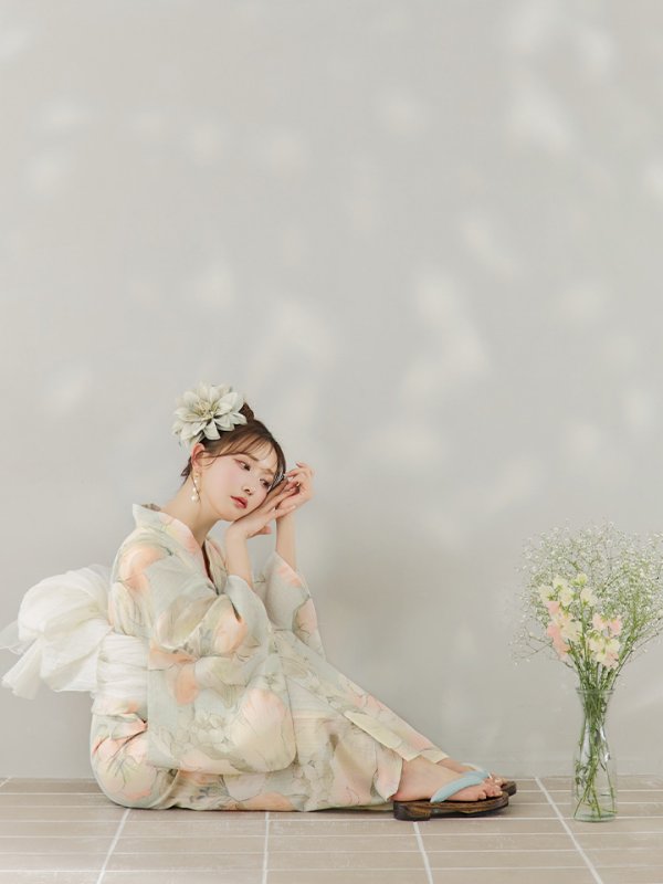 画像12: 【即日発送】アイシーミントフラワー浴衣  【浴衣３点セット 浴衣/帯/下駄】[YMT]