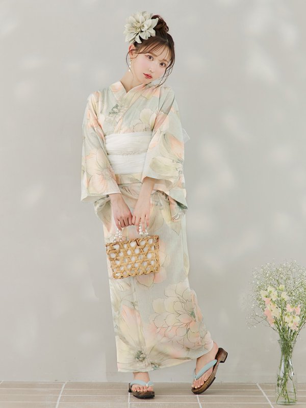 画像4: 【即日発送】アイシーミントフラワー浴衣  【浴衣３点セット 浴衣/帯/下駄】[YMT]