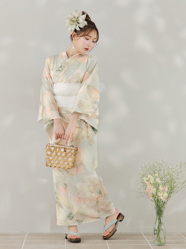 画像6: 【即日発送】アイシーミントフラワー浴衣  【浴衣３点セット 浴衣/帯/下駄】[YMT]