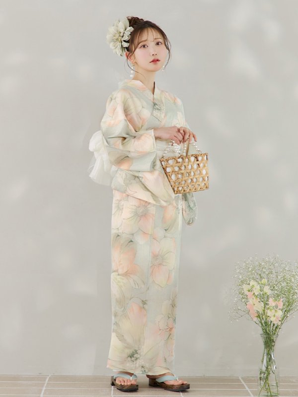 画像7: 【即日発送】アイシーミントフラワー浴衣  【浴衣３点セット 浴衣/帯/下駄】[YMT]