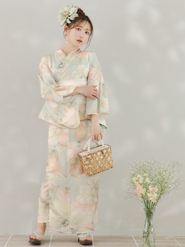 画像8: 【即日発送】アイシーミントフラワー浴衣  【浴衣３点セット 浴衣/帯/下駄】[YMT]