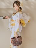 【即日発送】アンニュイイエローフラワー浴衣 OBI-g-500-kj-5-MUS / HIMO-902-kj-2-MUS / HEKO-800-sb-5-W / YA-577-kj-W / GETA-01-kj-3-IV /  [YMT]