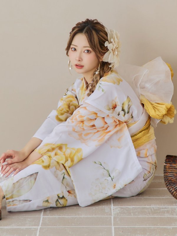 画像11: 【即日発送】アンニュイイエローフラワー浴衣  【浴衣３点セット 浴衣/帯/下駄】[YMT]