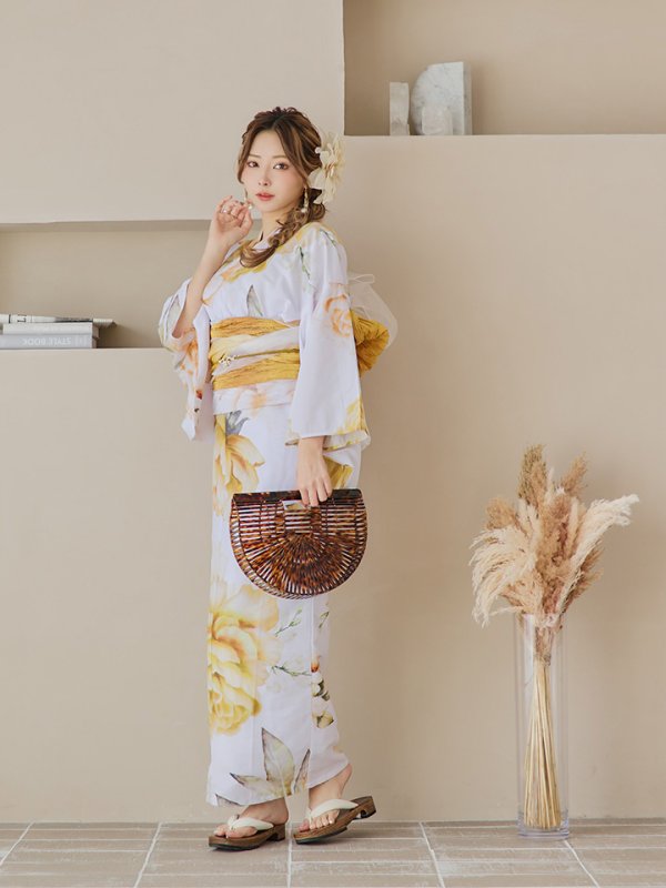 画像15: 【即日発送】アンニュイイエローフラワー浴衣  【浴衣３点セット 浴衣/帯/下駄】[YMT]