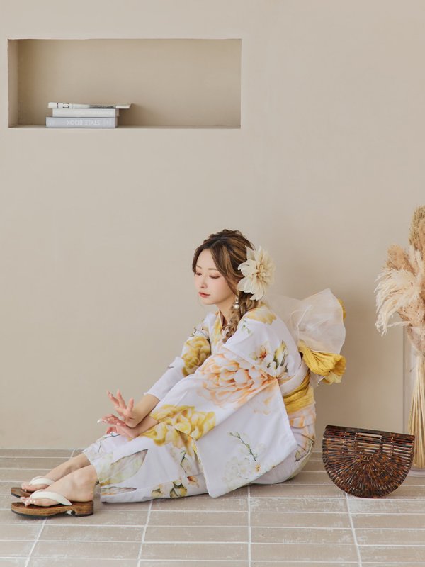 画像17: 【即日発送】アンニュイイエローフラワー浴衣  【浴衣３点セット 浴衣/帯/下駄】[YMT]