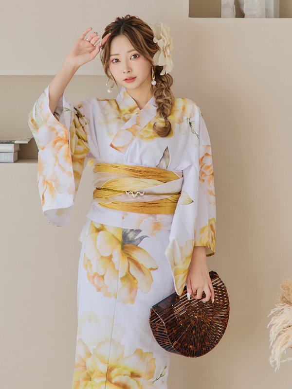 画像7: 【即日発送】アンニュイイエローフラワー浴衣  【浴衣３点セット 浴衣/帯/下駄】[YMT]