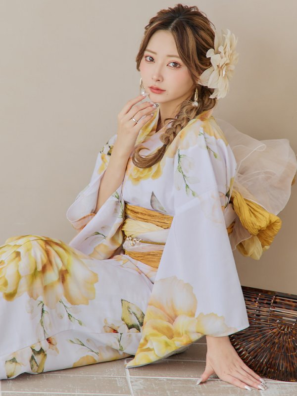 画像9: 【即日発送】アンニュイイエローフラワー浴衣  【浴衣３点セット 浴衣/帯/下駄】[YMT]