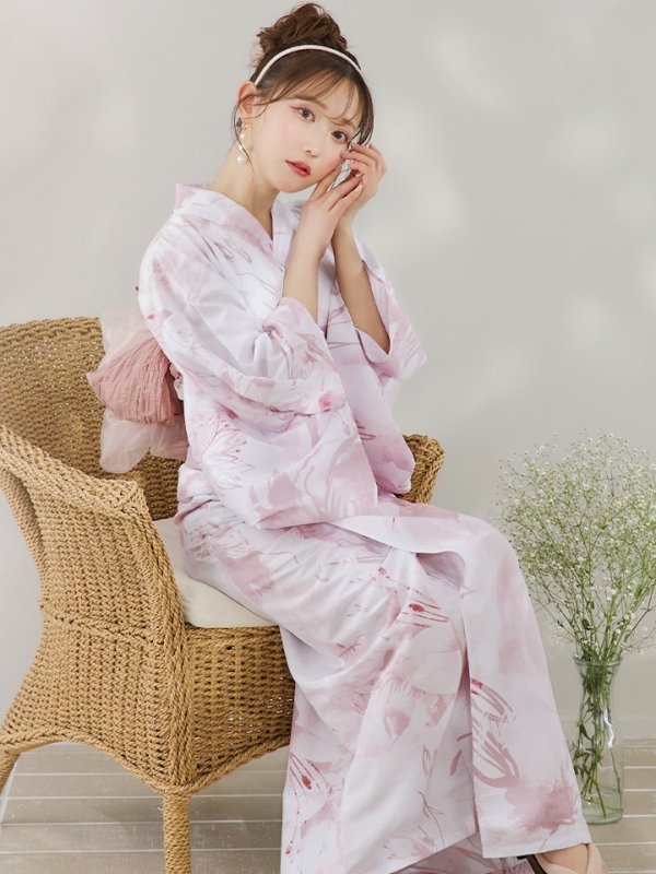 画像2: 【即日発送】ニュアンスピンクフラワー浴衣  【浴衣３点セット 浴衣/帯/下駄】OBI-siwa-200-kj-8-P / HIMO-903-kj-W02 / HEKO-800-sb-4-P / YA-1079-kj-3-W / GETA-01-kj-7-P/ [YMT]