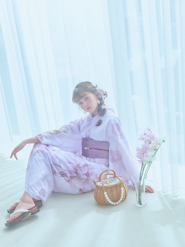 画像12: 【即日発送】アンティークパープルローズ浴衣  【浴衣３点セット 浴衣/帯/下駄】[YMT]