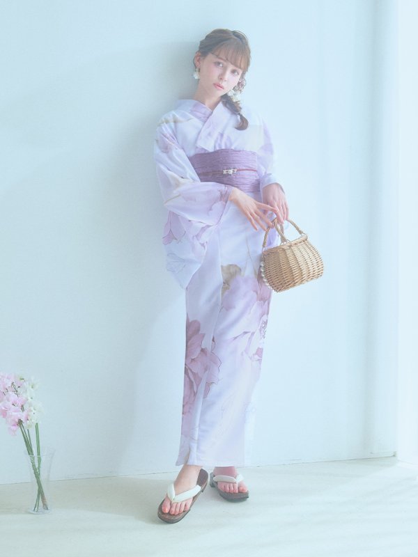 画像4: 【即日発送】アンティークパープルローズ浴衣  【浴衣３点セット 浴衣/帯/下駄】[YMT]